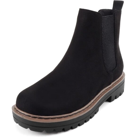 Women Tan Welt Lug Sole Low Chunky Heel Chelsea Double Elastic Ankle Booties - Picture 2 of 5